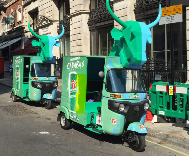 Carabao energy drink tuk tuks with sculpted bull horns