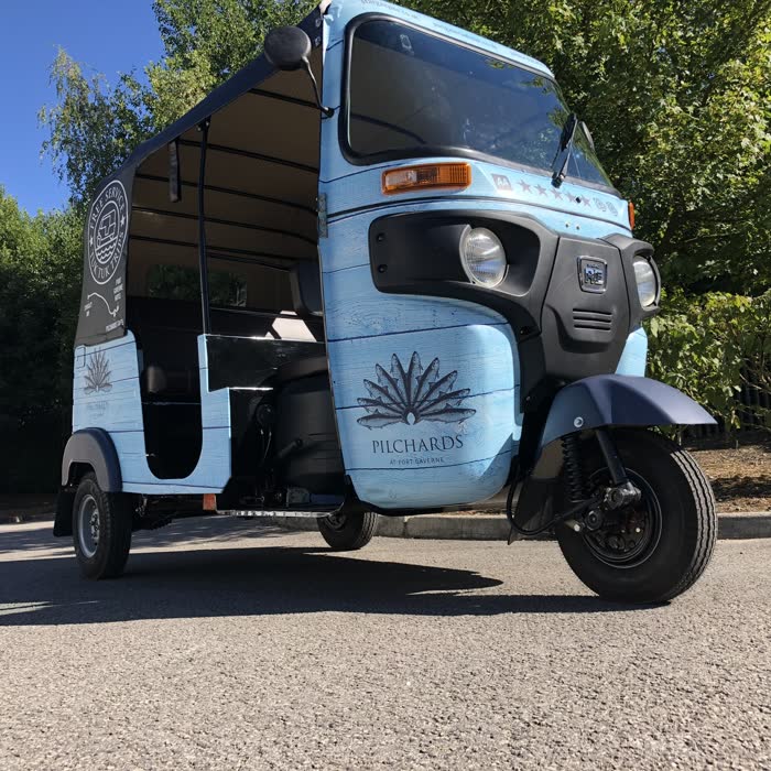 Pilchards restaurant tuk tuk in pale blue