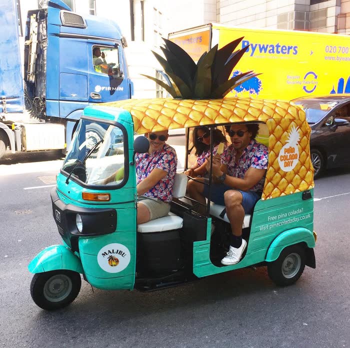 Malibu pineapple tuk tuk with a giant pineapple roof
