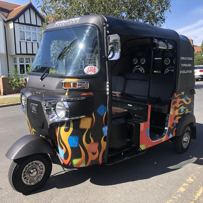 Flame-effect custom painted tuk tuk