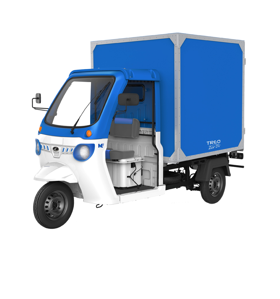 Mahindra Treo Zor electric load carrier with an open flatbed rear body